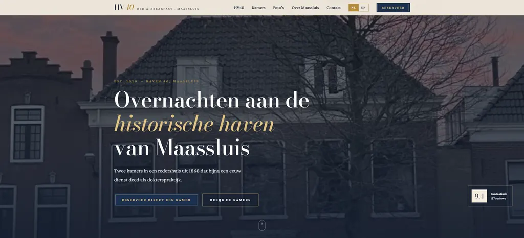 Homepage van de website van B&B HV40 in Maassluis